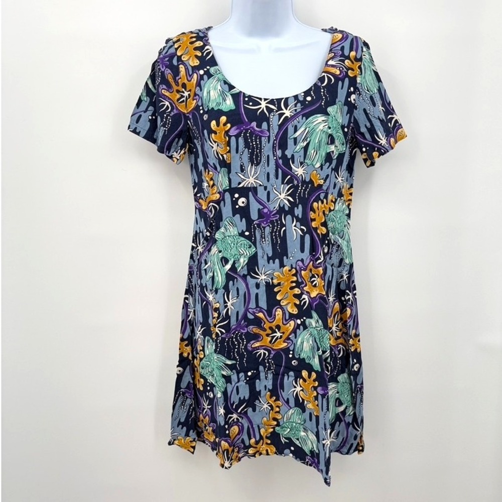 Reyn Spooner Dress‎ Hawaiian Women's Sz S Blue Fish Beach Tropical Ocean Sea